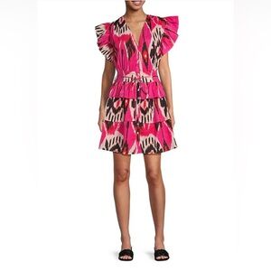 NWT Ro's Garden XL Hunan Boyfriend Printed Cap Sleeve A-Line Tiered Mini Dress